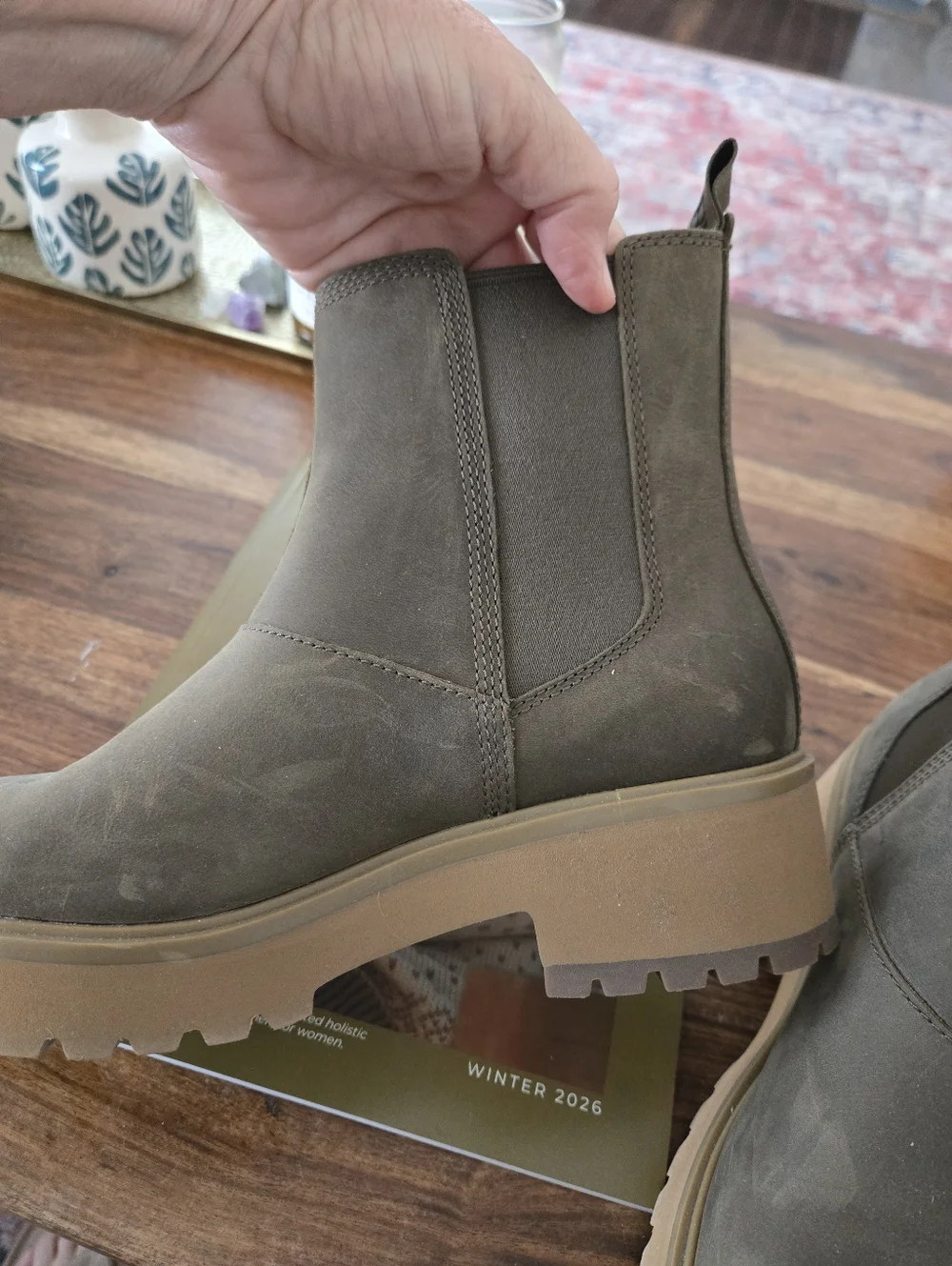 Timberland Brown Taupe Leather Platform Chelsea Boots 7 Like New - Picture 6 of 11